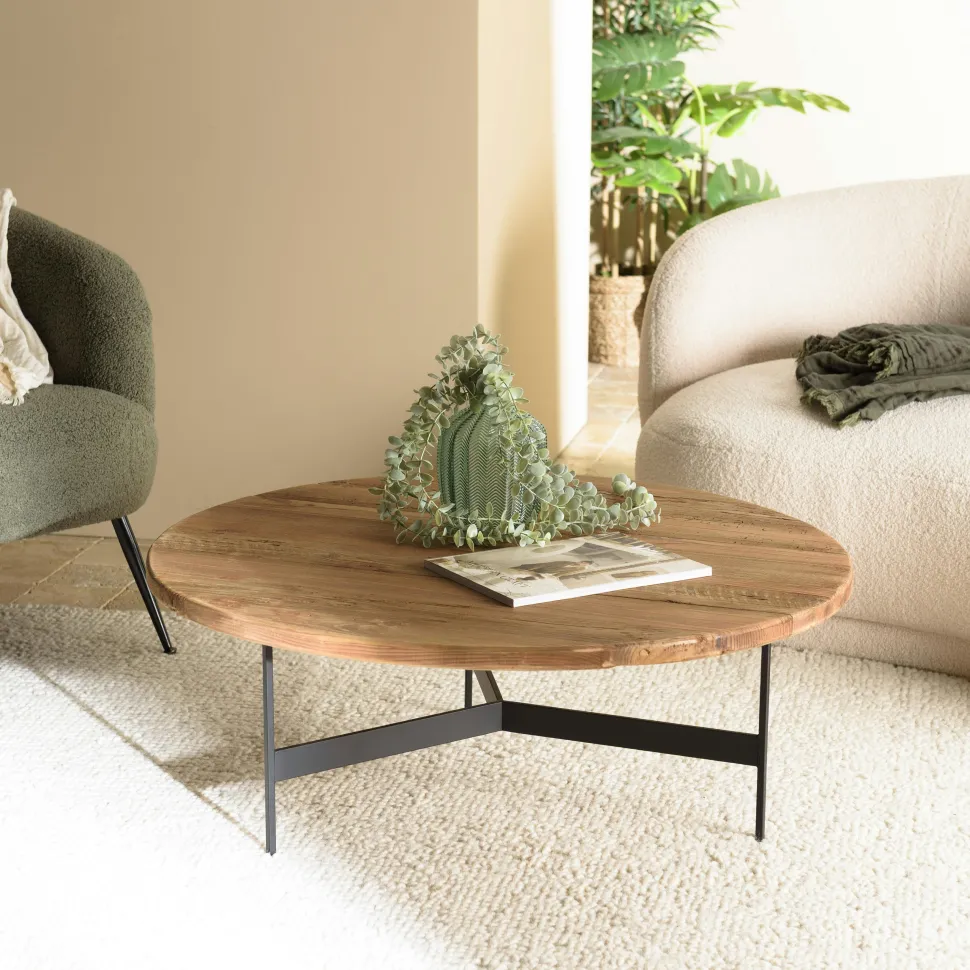 Table basse ronde bois recyclé pin CRACOVIE