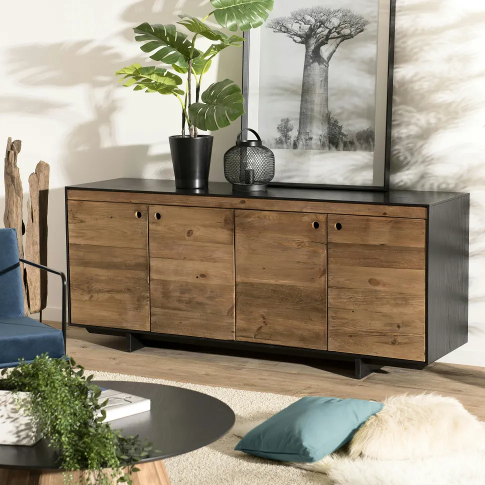 Table basse ronde bois recyclé pin CRACOVIE