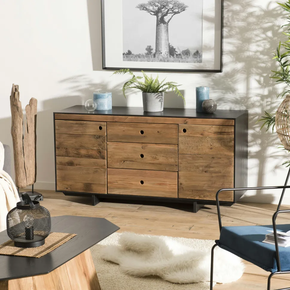 Table basse ronde bois recyclé pin CRACOVIE