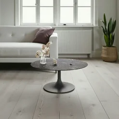 Table basse ronde céramique marbrée, pied tulipe LIGURIE