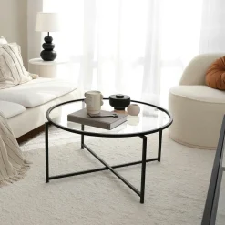 Table basse ronde design - verre fumé & métal doré TULUM