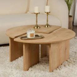 Table basse ronde effet bois de pin – design puzzle MARFA