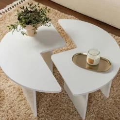 Table basse ronde effet bois de pin – design puzzle MARFA