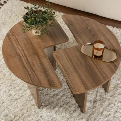 Table basse ronde effet bois de noyer - design puzzle MARFA