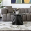 Table basse ronde en chêne noir avec piètement baguette ø70 cm AMSTERDAM