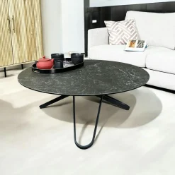 Table basse ronde en céramique marbrée anthracite LOMBARDIE