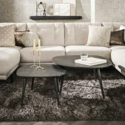 Table basse ronde forme organique plateau effet marbre noir (lot de 2) RALF