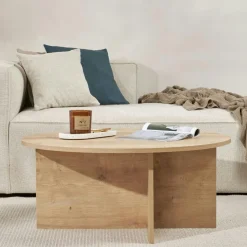 Table basse ronde minimaliste - effet bois de pin MARFA