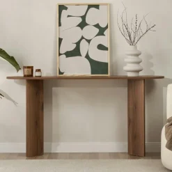 Table basse ronde minimaliste - effet bois de noyer MARFA