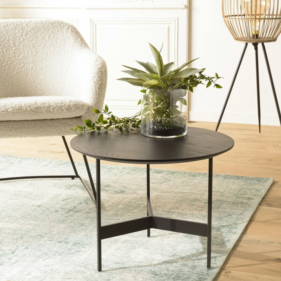 Table basse ronde plateau blanc pierre marbrée CORUMBA