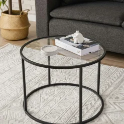 Table basse ronde verre ⌀60 cm - structure métal noir TULUM