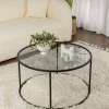 Table basse ronde verre fumé – cadre noir ⌀80 cm TULUM