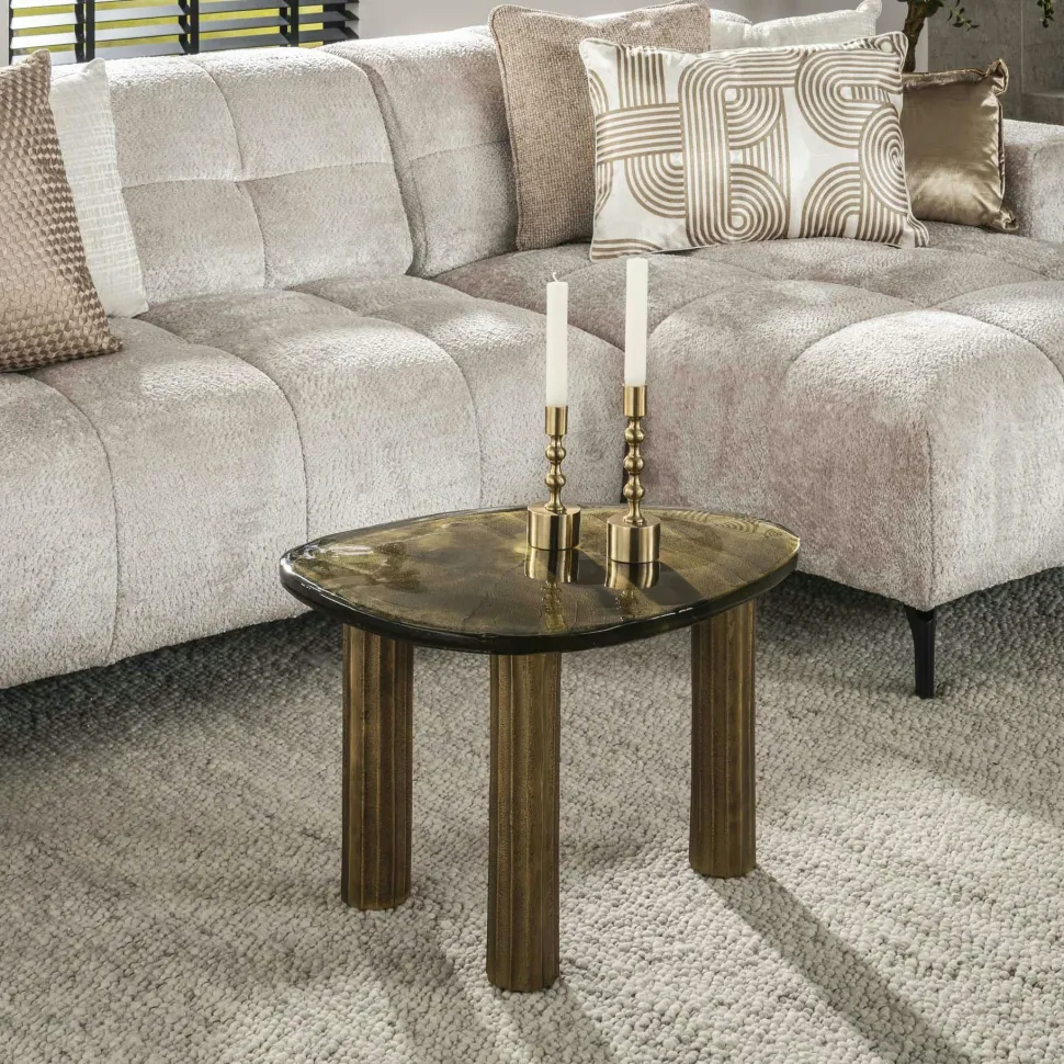 Table basse verre – finition antique dorée, 40 cm LAGUNA