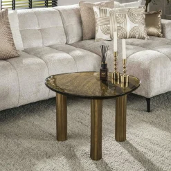 Table basse verre – finition cuivre antique, 35 cm LAGUNA