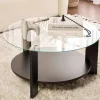 Table basse verre double plateau - effet bois noir SALTA