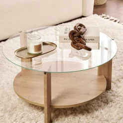 Table basse verre double plateau - effet bois noir SALTA