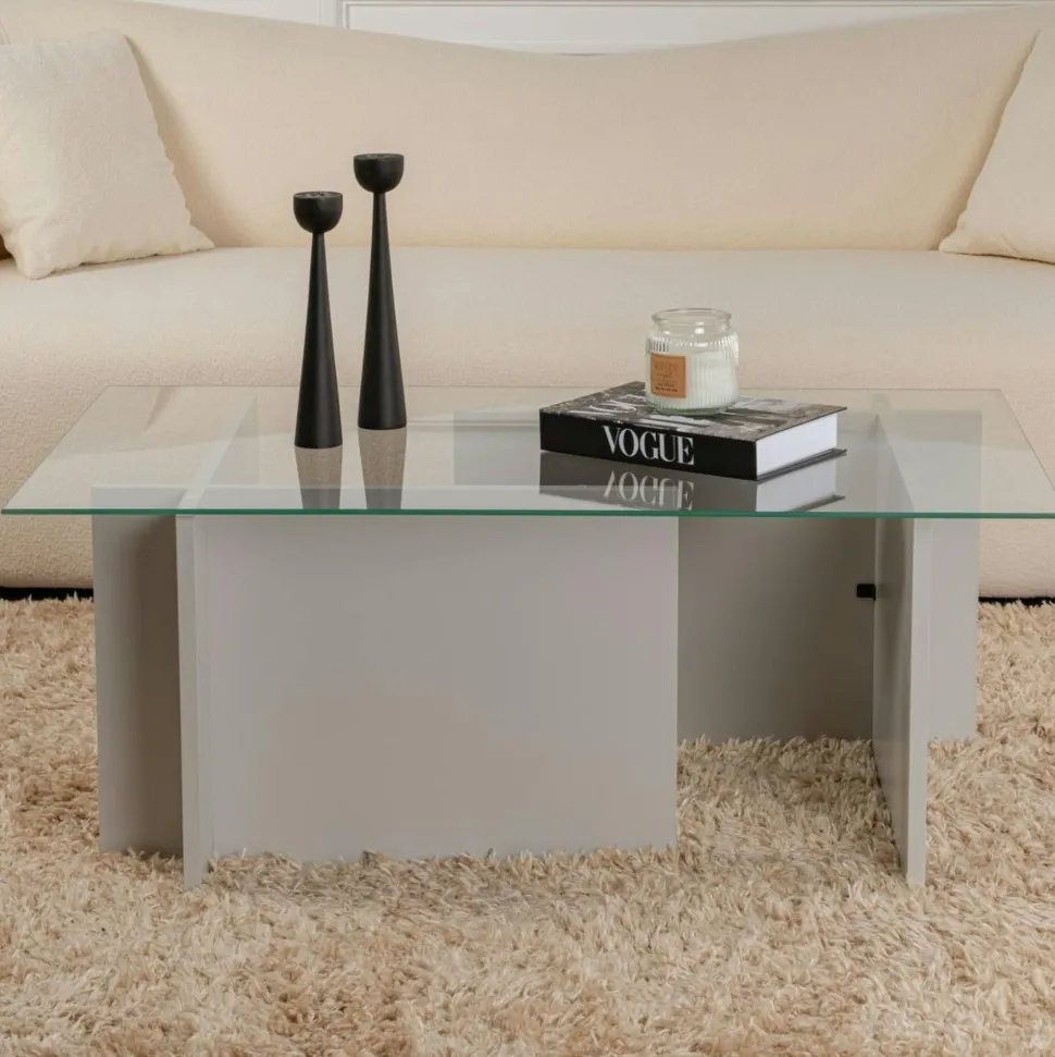 Table basse verre déstructurée – base gris anthracite SALTA