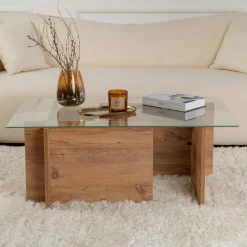 Table basse verre déstructurée – base gris anthracite SALTA