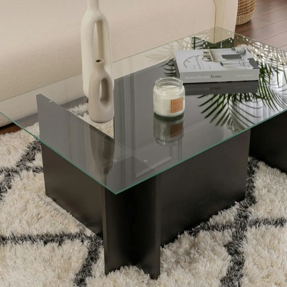Table basse verre déstructurée – base gris anthracite SALTA