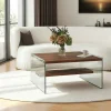 Table basse verre et bois - plateaux marrons suspendus LHASA