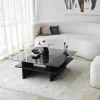 Table basse verre fumé carrée, base noire SALTA