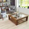 Table basse vitrée hévéa 80X80xm HELENA