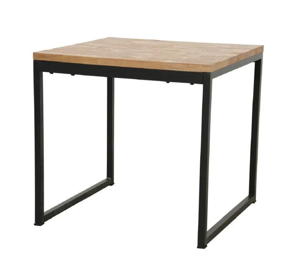 Table carrée en Hévéa recyclé naturel et pieds métal 80x80x76cm LOFT