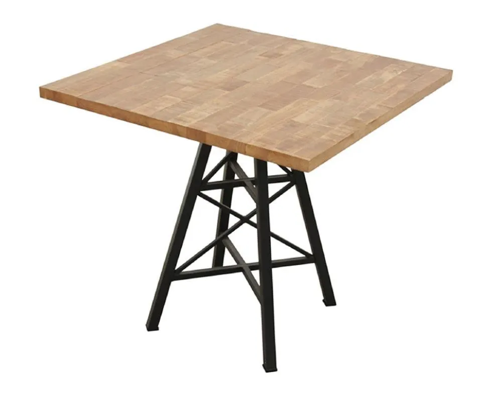 Table carrée en Hévéa recyclé naturel et pieds métal façon "Tour Eiffel" 80x80x76cm LOFT