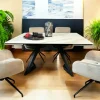 Table carrée extensible en céramique marbrée blanche 140-200 cm LOMBARDIE