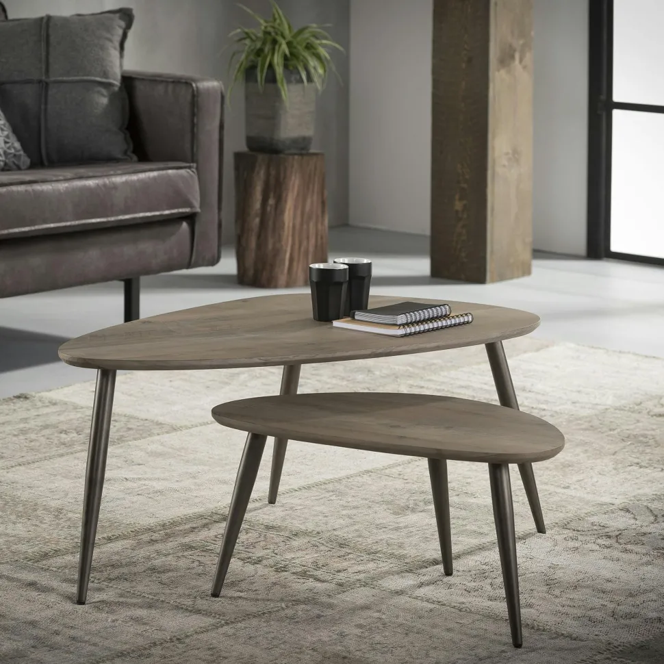Table d'appoint forme galet effet chêne grisé (2 pièces) HELSINKI