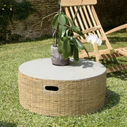 Table d'appoint ronde pour jardin bambou et béton HERCULE