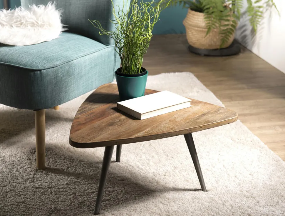 Table d'appoint ronde teck recyclé métal GM SWING