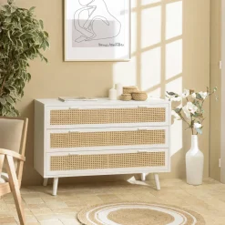Table de chevet bois blanc 1 tiroir cannage naturel CALVIA