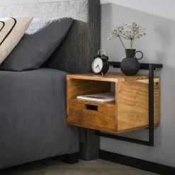 Table de chevet en bois d'acacia structure colonne MELBOURNE