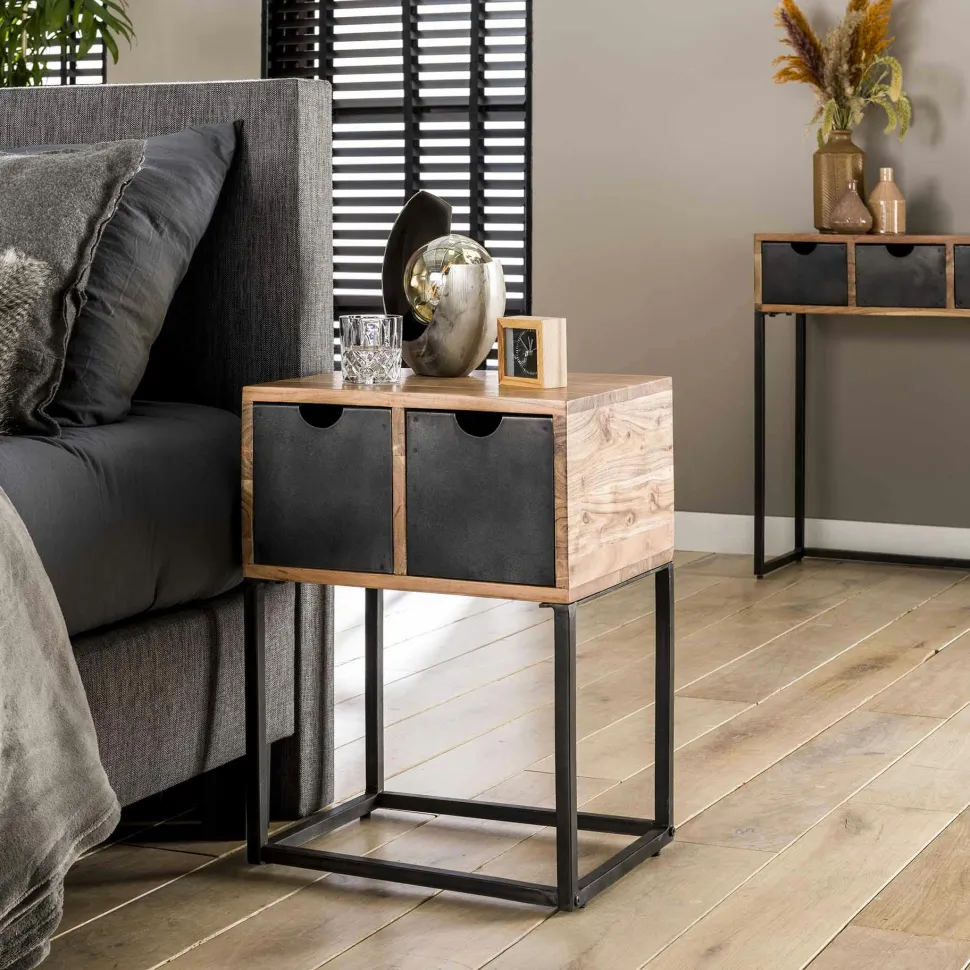 Table de chevet industrielle tiroirs métal BUNBURY
