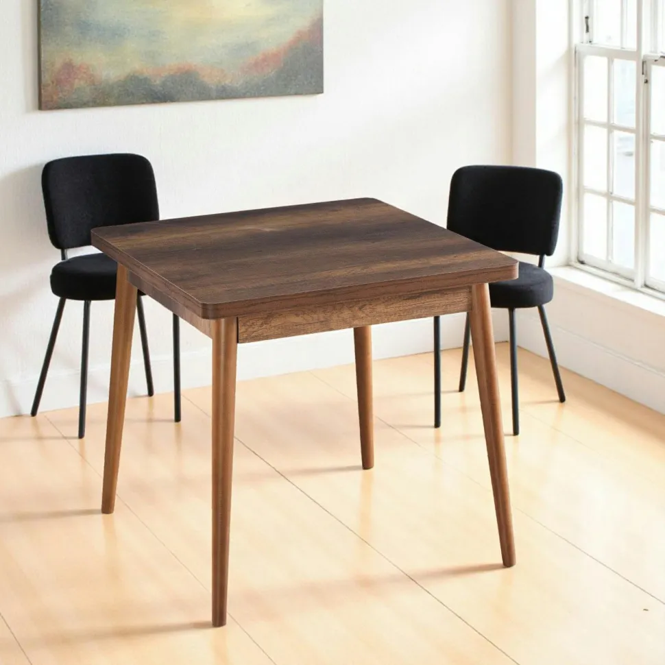 Table de cuisine carrée effet bois de noyer 80 cm MARFA