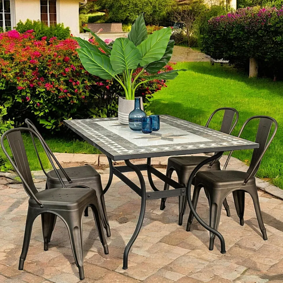 Table de jardin carreaux de ciment bleu et taupe 140 cm GRENADE