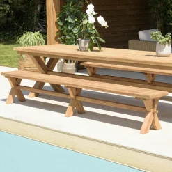 Table de jardin pieds en croix teck recyclé naturel 320 cm MANY