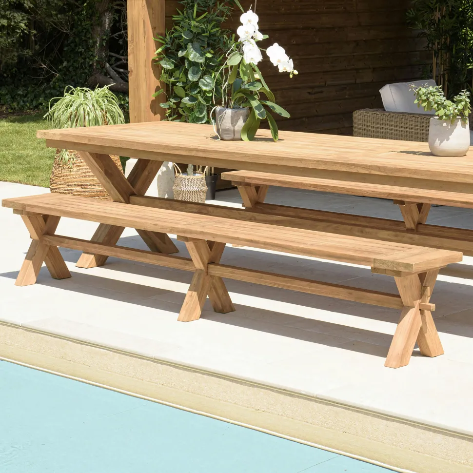 Table de jardin pieds en croix teck recyclé naturel 320 cm MANY