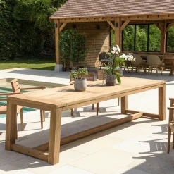 Table de jardin pieds en V teck recyclé naturel 220 cm MANY