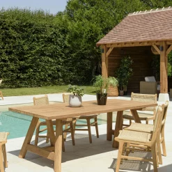 Table de jardin pieds inclinés teck recyclé naturel 300 cm MANY