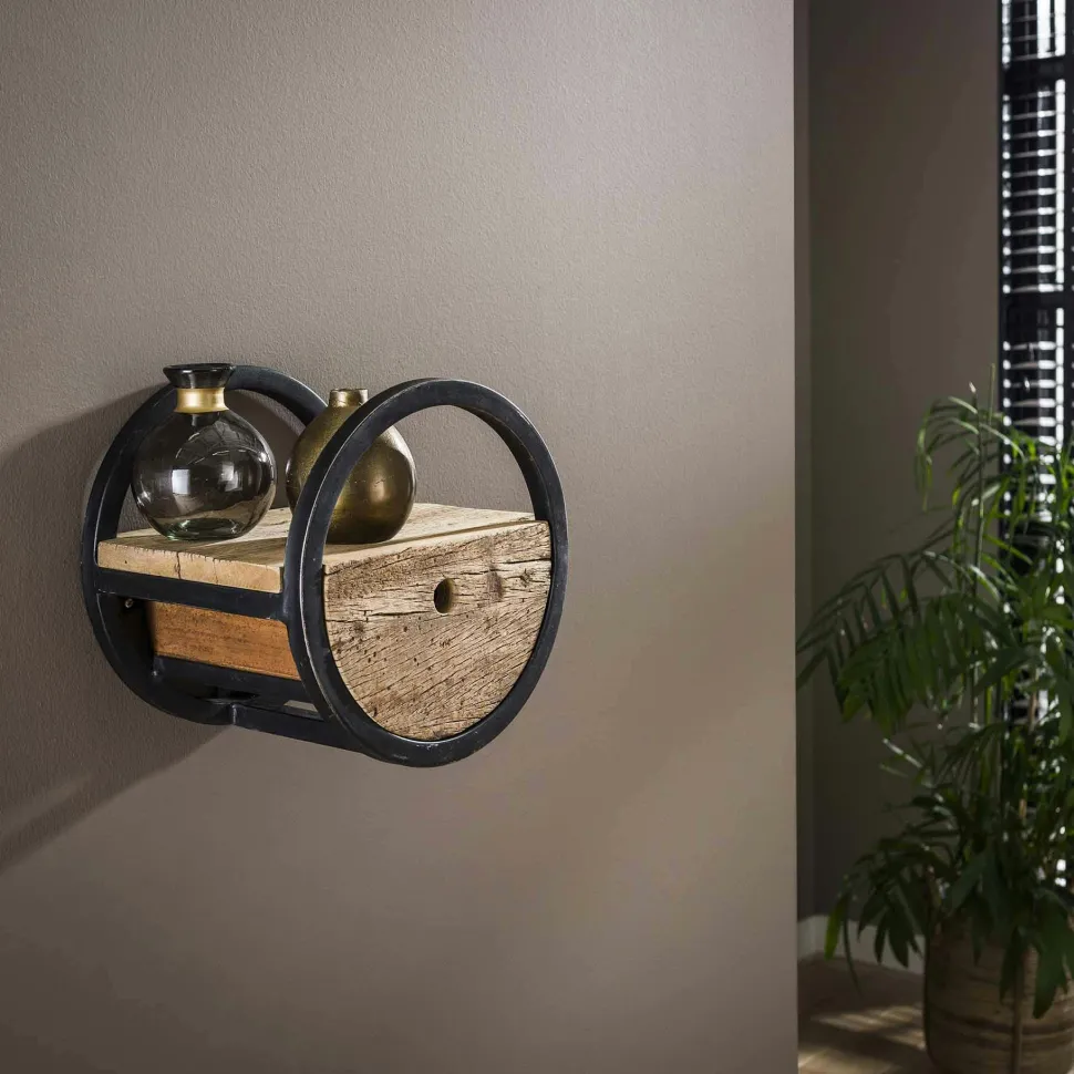 Table de nuit avec rangement effet chêne - 1 porte 1 niche JENA