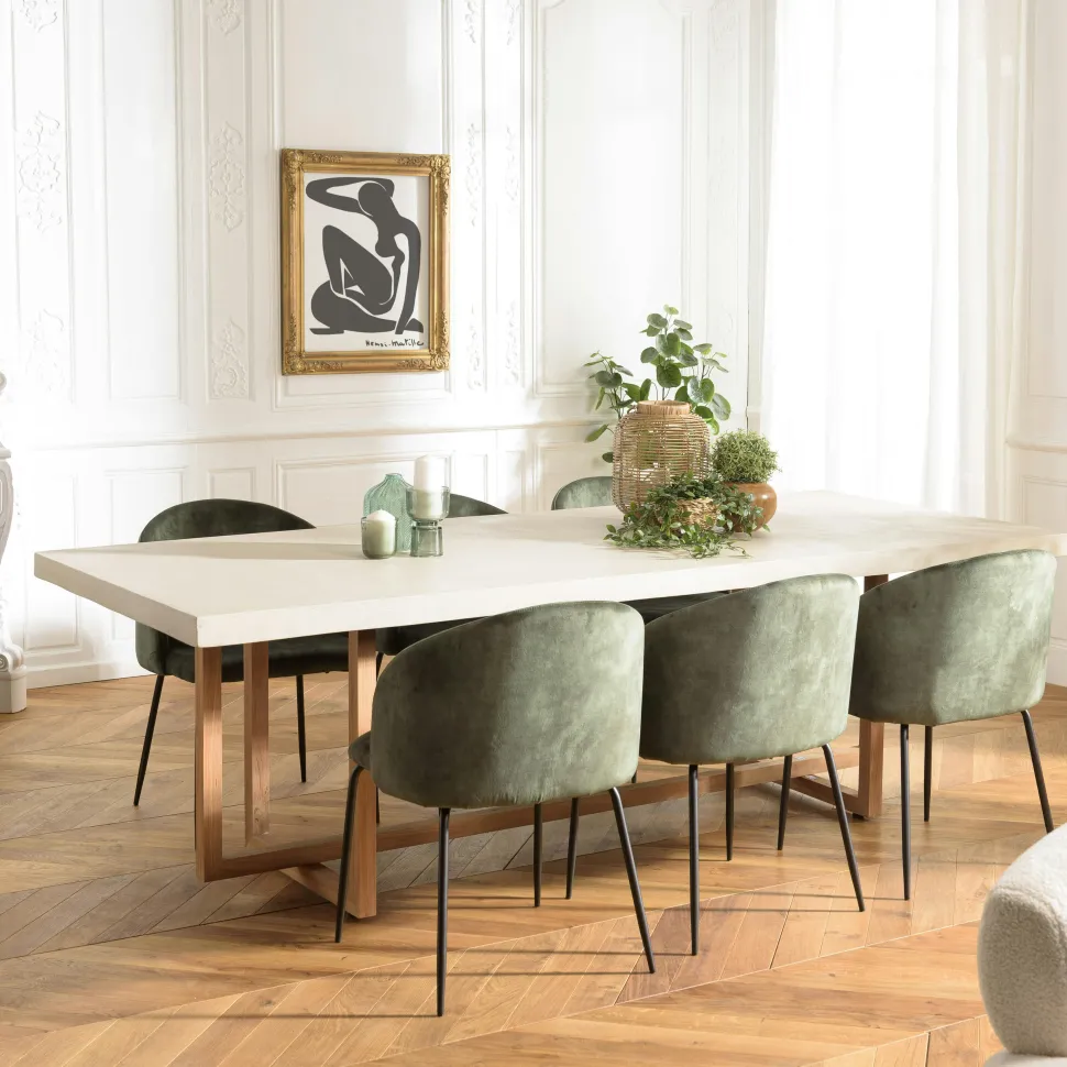Table de repas béton beige pieds bois design DIKA