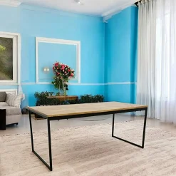 Table de Repas en Hévéa recyclé naturel et pieds métal 180x90x77cm LOFT