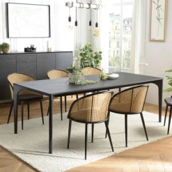 Table de repas moderne noire pieds chêne massif 220 cm PANAMA