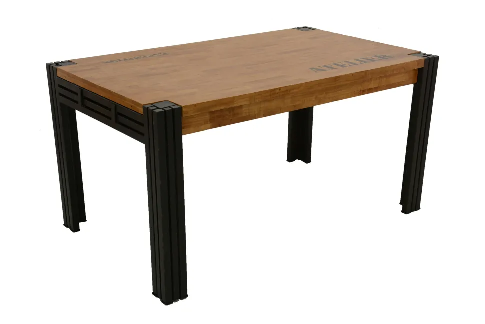 Table de repas rectangle extensible hévéa recyclé naturel et métal noirci 150/230X90X76cm DOCKER