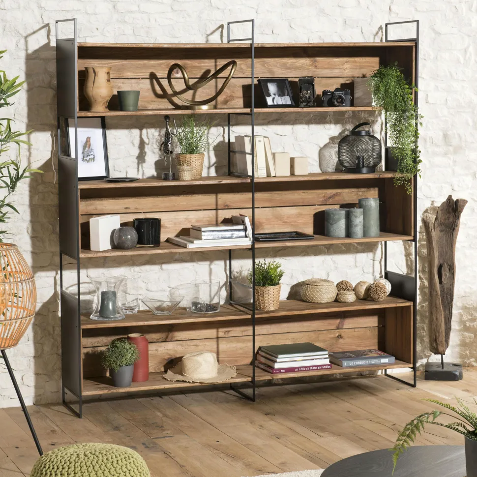 Table de repas ronde bois effet pierre rouille 120 cm BIHAR