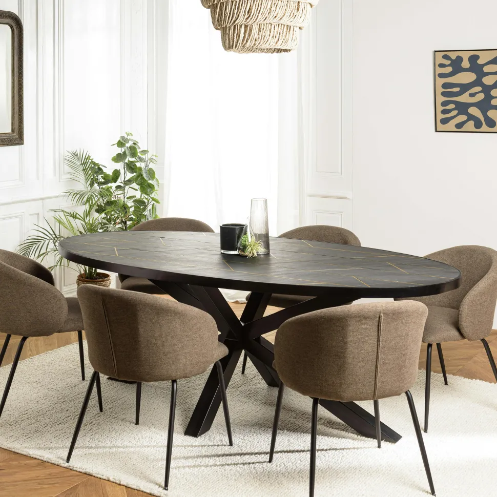 Table de repas ronde bois effet pierre rouille 120 cm BIHAR