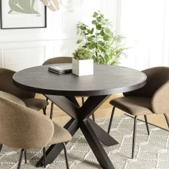 Table de repas ronde bois effet pierre rouille 120 cm BIHAR