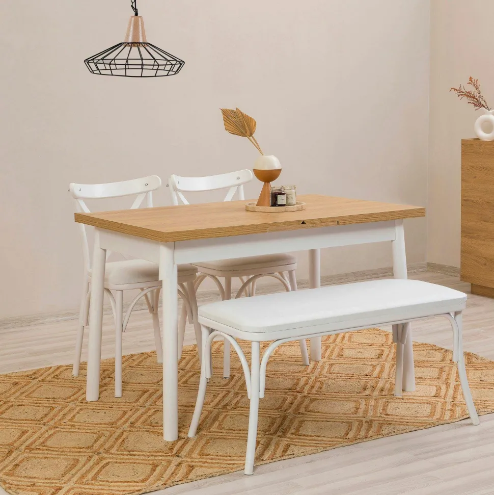 Table extensible blanche plateau effet bois 120-153 cm ARDEN